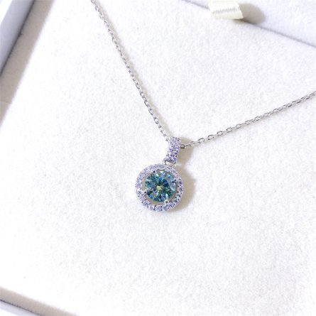 S925 Silver Inlaid Blue And Green Mossanthemum Color Women'S Necklace With Micro-Inlaid Women'S Style Necklace With Full Fire Color And Diamond Pen - Image 2