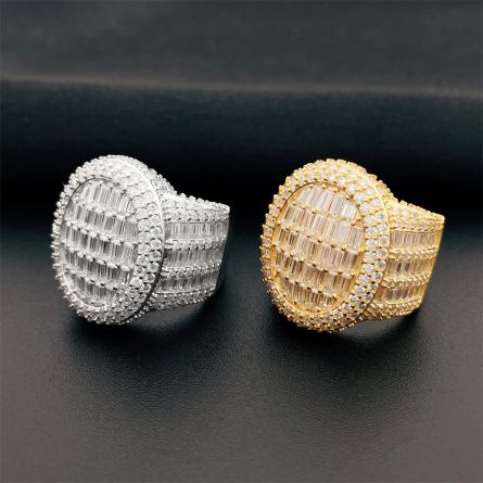 European And American Hip-Hop 925 Silver Inlaid D Color Vvs Ladder Square Mossan Ring Men And Women Rings Ins Fashion Full Diamond - Image 2