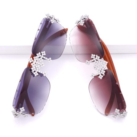 European And American Internet Celebrity Trendy Style Full Of Mosanite Stone Glasses Men And Women'S Personality Wooden Legs Semicircular Frame Multi-Color Lens - Image 5