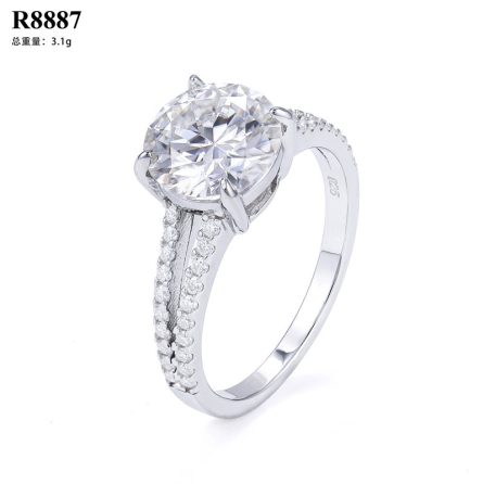 Diamond Hair Girls' Wedding Ring S925 Silver-Full Mossanite Round 3 Carats Simple And Fashionable Style Past Diamond Test Pen Gra - Image 5
