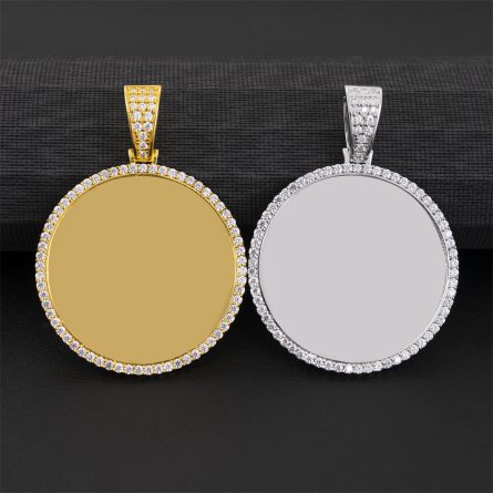 European And American Hip-Hop Inner Diameter 40Mm Photo Frame Pendant S925 Silver Inlaid Moissanite Diy Round Photo Jewelry Pendant - Image 2