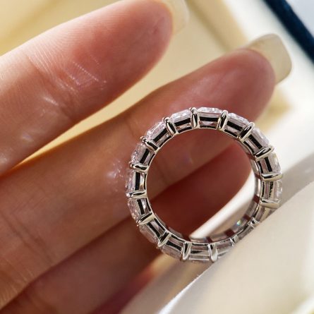 Emerald Cut Large Row Diamond Ring European And American Fashion S925 Silver Gold-Plated 50-Minute Row Diamond Wide Version Simulated Diamond Ring Trend - Image 4