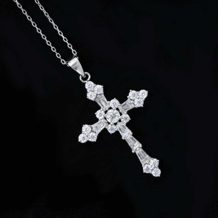 Direct Supply S925 Silver Platinum D Color Moissanite Cross Pendant With Twisted Chain Sweater Chain - Image 3