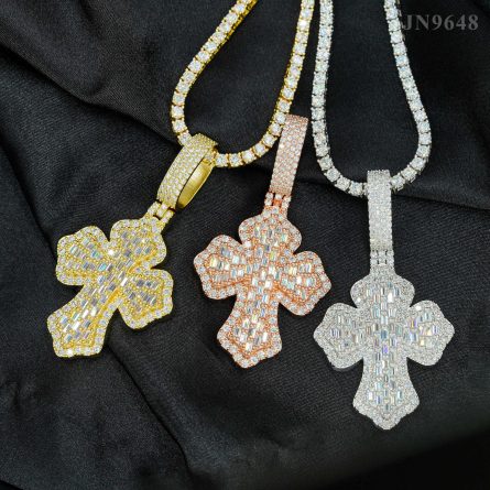 INS Amazon hot selling S925 silver moissanite small ladder square cross hip hop style - Image 2