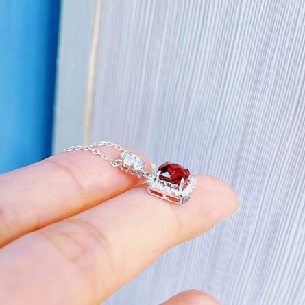 S925 Sterling Silver Garnet Necklace Light Luxury Versatile Niche Color Treasure Pendant Jewelry Women'S Collarbone Chain Necklace Spot - Image 4
