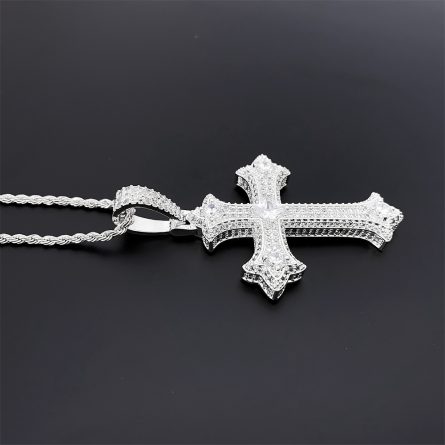 European And American Hip-Hop Copper Inlaid With 5A Zircon Cross Pendant Necklace Jewelry Can Be Worn Through A Single Stone Chain - Image 4