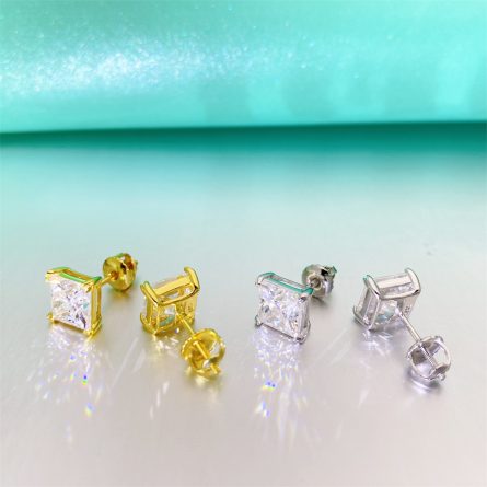 European And American New Men And Women Vvs Special-Shaped Princess Square Cut 925 Sterling Silver Earrings Inlaid With Mosan Hip-Hop Earrings - Image 3