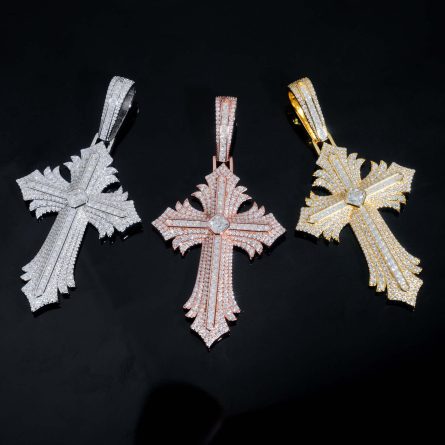 European And American New S925 Silver Inlaid Mossanite Hip-Hop Cross Pendant Classic Men And Women Neck Jewelry - Image 3