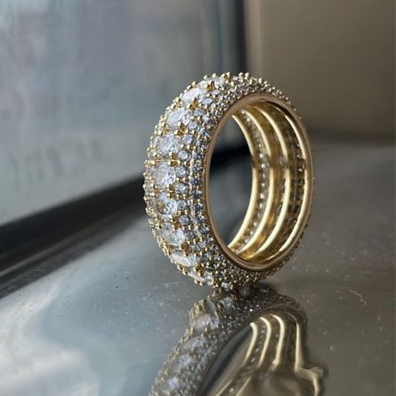 European And American Hip-Hop Hiphop Trendy Jewelry S925 Sterling Silver Plated 18K White Gold Five-Row Full-Set Mossanzircon Ring - Image 4