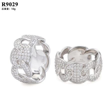 Border Fashion Hip-Hop Mossan Stone Cuban Chain Ring Full Of Mossan Electroplated Real Gold Trend European And American Men'S Ring - Image 5