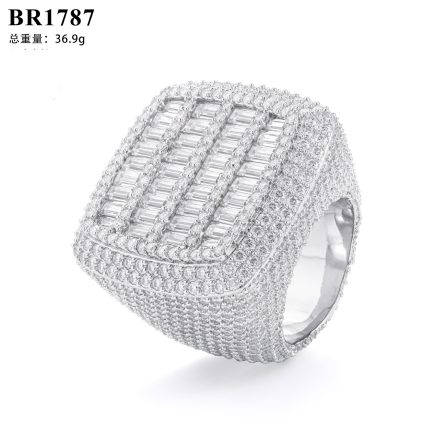 New 925 Silver Inlaid D Color Vvs Rectangular Mossan Ring Men And Women Rings Ins Fashion Full Diamond - Image 5