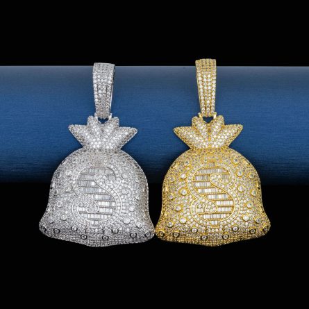 Diamond Hair, European And American Hot-Selling S925 Silver Inlaid Mossanite Big Money Bag Pendant Hip-Hop Wearable Cuban Chain Tennis Chain - Image 2