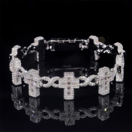 European And American Cuban Chain 15Mm Cross Full Of Mosanite Cuban Chain S925 Silver Trendy Brand Accessories Cross-Border Hot Sale - Image 3