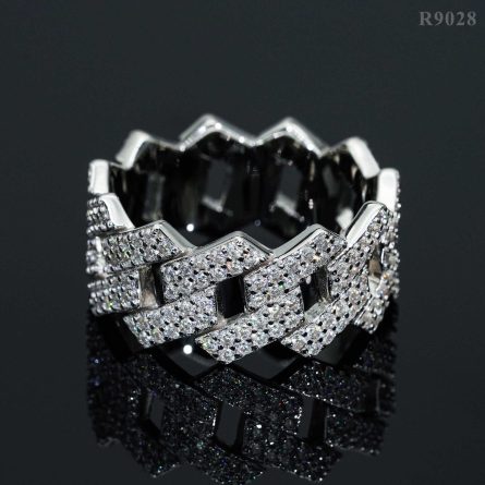 Hot D Color Vvs Moissanite Men And Women Double Row Rhombus Cuban Chain Ring Moissan Full-Inset Ring - Image 2