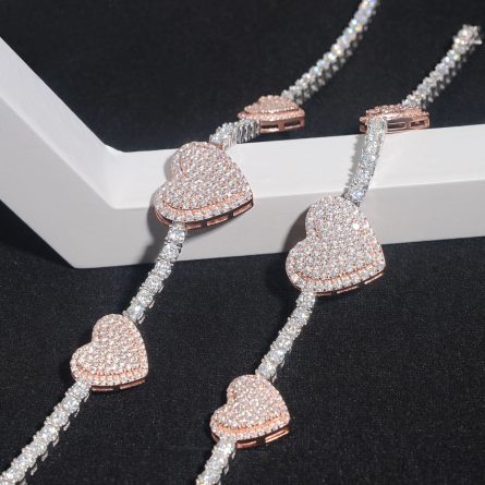 New Products Are Available, Fashionable Items 925 Silver Mossanite Size Heart-Shaped Men And Women Universal Tennis Chain Bracelet Necklace - Image 3