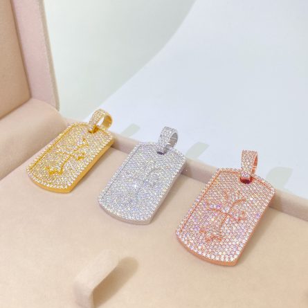 New S925 Silver Rectangular Tag Hip-Hop Pendant Men And Women Same Style European And American Hip-Hop Mossan Diamond Pendant Necklace - Image 3