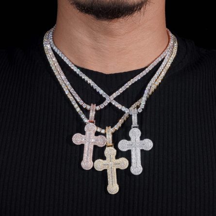 Diamond Jewelry New European And American S925 Silver Mosanite Cross Pendant Second-Pass Diamond Pencil Can Be Passed Through Tennis Chain - Image 2
