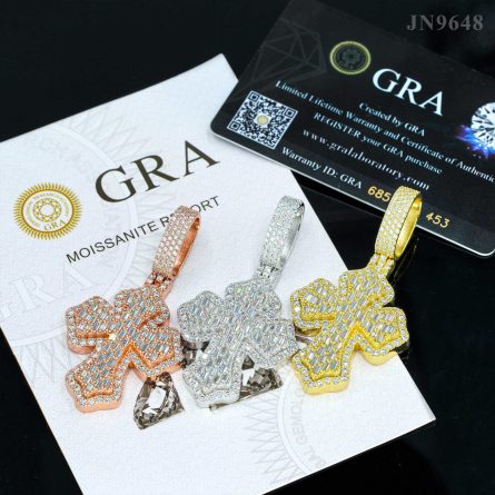 INS Amazon hot selling S925 silver moissanite small ladder square cross hip hop style - Image 3