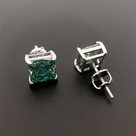 Amazon'S New Men'S And Women'S Blue-Green Princess Square Cut Vvs925 Sterling Silver Earrings Inlaid With Mosan Hip-Hop Earrings - Image 3