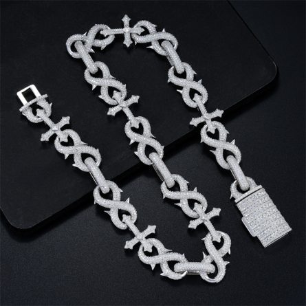 European And American Hiphop 16Mm Silver Inlaid Mosan Full Diamond Cuban Chain European And American Men'S Secret Diamond 8-Character Hip-Hop Necklace Bracelet - Image 3
