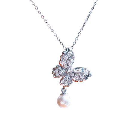 S925 Sterling Silver Butterfly Bead Necklace For Women French Light Luxury Niche High-End Collarbone Chain Butterfly Pendant Spot - Image 5