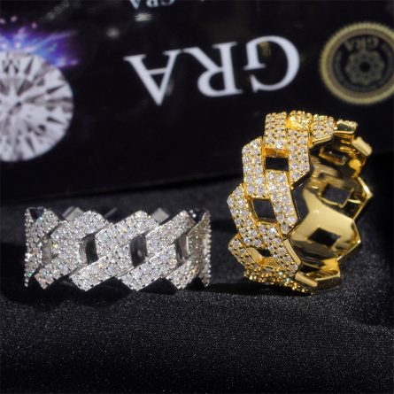 Hot D Color Vvs Moissanite Men And Women Double Row Rhombus Cuban Chain Ring Moissan Full-Inset Ring - Image 4