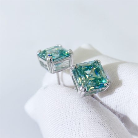 Amazon'S New Model Of Men And Women'S Special-Shaped Blue-Green Pagoda Cut Vvs925 Sterling Silver Earrings Inlaid With Mosan Hip-Hop Earrings - Image 4