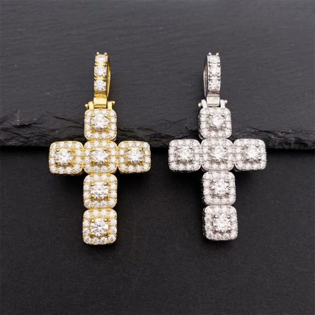 European And American S925 Sterling Silver 5.0Mm Mossanite Cross Pendant Hip-Hop Necklace Accessories Spot Delivery - Image 3