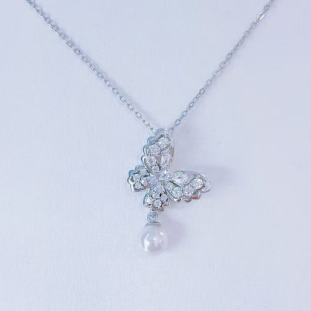 S925 Sterling Silver Butterfly Bead Necklace For Women French Light Luxury Niche High-End Collarbone Chain Butterfly Pendant Spot - Image 3