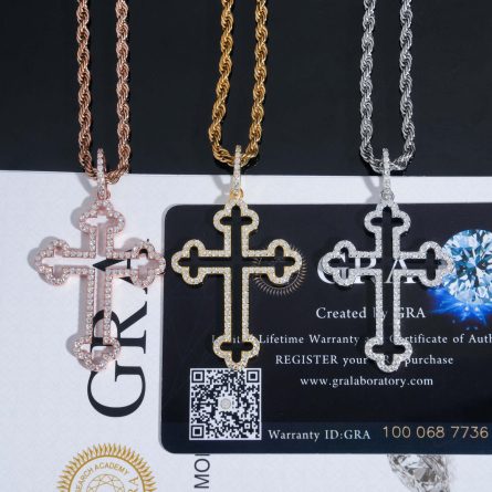 Diamond Hair New S925 Silver Moissanite Cross Boys' Neck Dress European And American Hip-Hop Trend Personalized Pendant - Image 3