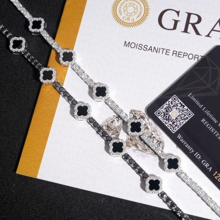 4-Leaf Clover 925 Silver Mossanite High-End Fashion Bracelet For Men And Women With Gra Certificate Black Card - Image 4