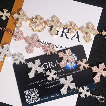Diamond Hair, New European And American Moissanite Cross Bracelet, 925 Silver Trend Versatile Hip-Hop Boys' Handwear - Image 3