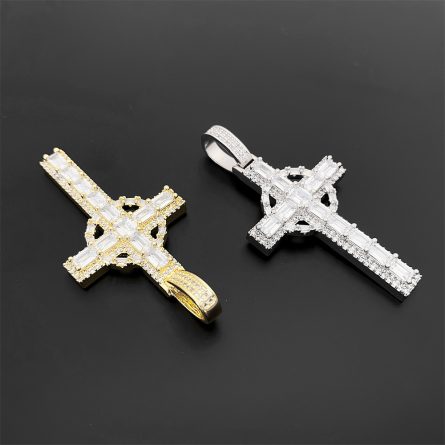 European and American hot-selling hip-hop real gold electroplated cross pendant copper inlaid with diamonds and zircon popular HipHop jewelry - Image 3