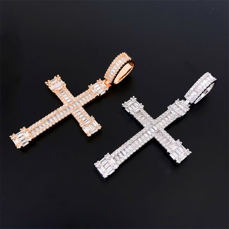 European And American Diamond Hip Hop Copper Inlaid 5A Zircon Cross Pendant Necklace Jewelry Can Be Through Single Stone Chain - Image 3