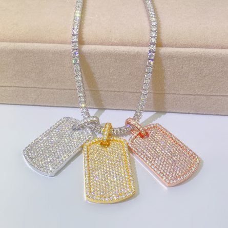 New European And American S925 Sterling Silver Inlaid With Mosan Shiny Rectangular Pendant Necklace Ins Trendy And Cool Hip-Hop Pendant - Image 4