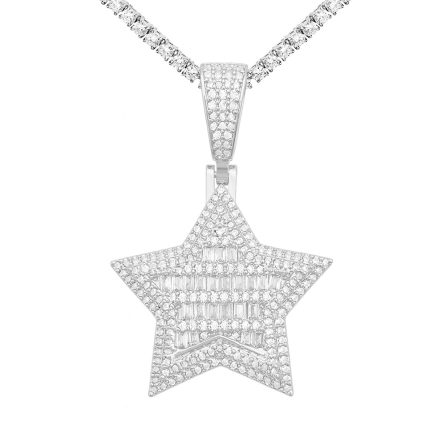 European And American Diamond Hip Hop Copper Inlaid 5A Zircon Five-Pointed Star Pendant Necklace Jewelry Can Be Through Single Stone Chain - Image 5