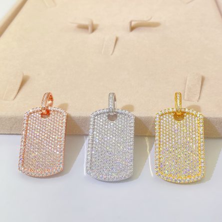 New European And American S925 Sterling Silver Inlaid With Mosan Shiny Rectangular Pendant Necklace Ins Trendy And Cool Hip-Hop Pendant - Image 2