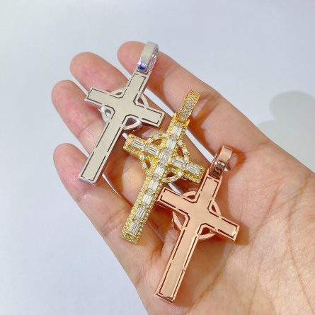 Wholesale New 925 Silver Mossan Diamond Cross Pendant Hip Hop Jewelry Through Single Stone Necklace - Image 3