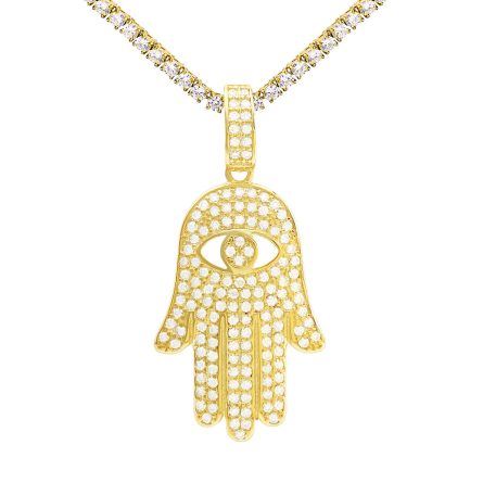 Amazon Ins Personalized S925 Silver Inlaid Mosan Palm Pendant European And American Foreign Trade Hip Hop Wrinkled Necklace - Image 5