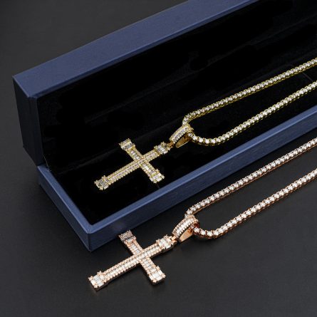 Jewelry Wholesale New Model 925 Silver Inlaid Mosamstone Pendant Hip Hop Cross Through Single Stone Necklace - Image 4