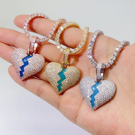 Manufacturer'S New Wax-Dripping Heart-Shaped Hip-Hop Pendant 925 Silver Mossan Pendant Can Be Worn Through A Single Stone Tennis Ball - Image 3