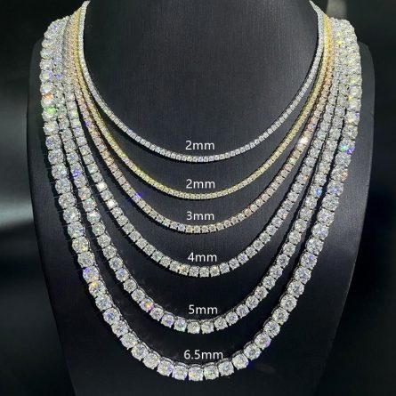 European And American Fashion Classic 2-5Mm Four-Claw Tennis Chain D Color Moissan S925 Silver Tennis Player Necklace Men And Women Fashion - Image 4