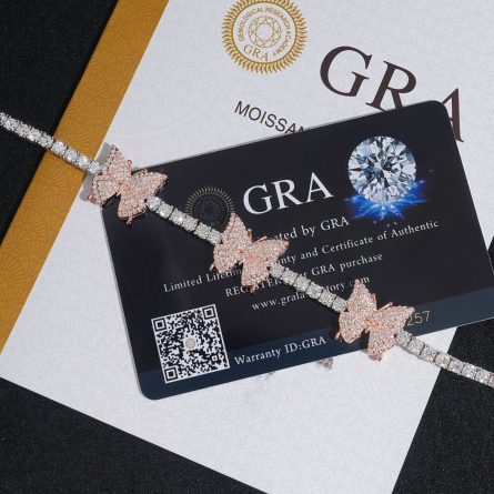 Diamond New S925 Silver-Set 3Mm Moissanite Butterfly Tennis Chain Hip-Hop Men And Women Hiphop Bracelet - Image 4
