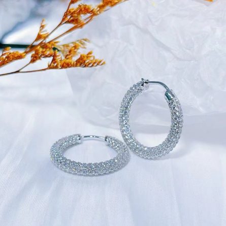 S925 Sterling Silver Full Of Zircon European And American Fashion Ins Style Large Circle Earrings Fashion High-End Sense - Image 3