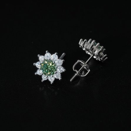 Classic Sunflower Earrings Inlaid With Blue And Green Mossanthemum Diamond 0.5 Carats Past Diamond Test Pen, Novel And Beautiful Style - Image 4