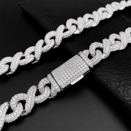 European And American Hiphop13Mm Silver Inlaid Zircon European And American Men'S Dense Diamond 8-Character Hip-Hop Necklace Big Gold Bracelet Spot - Image 3