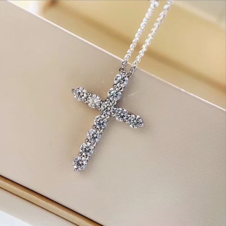 Hot-Selling European And American Fashion Accessories Cross Jesus 2.8Mm Round S925 Sterling Silver Mossanite Pendant Ins Internet Celebrity - Image 4