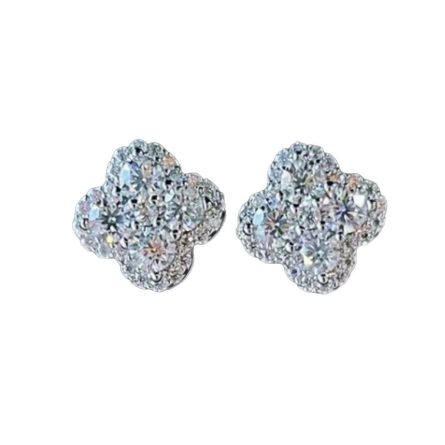 S925 Sterling Silver Lucky Four-Leaf Clover D Color Moissan Earrings Temperament Niche And Full Of Versatile Light Luxury Trend Ins Style Spot - Image 5