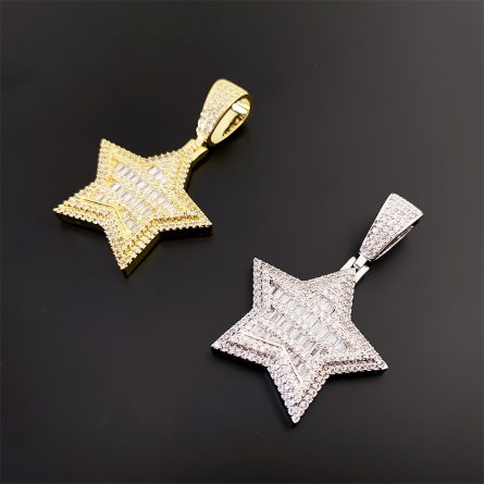 European And American Diamond Hip Hop Copper Inlaid 5A Zircon Five-Pointed Star Pendant Necklace Jewelry Can Be Through Single Stone Chain - Image 3