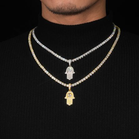 Amazon Ins Personalized S925 Silver Inlaid Mosan Palm Pendant European And American Foreign Trade Hip Hop Wrinkled Necklace - Image 3